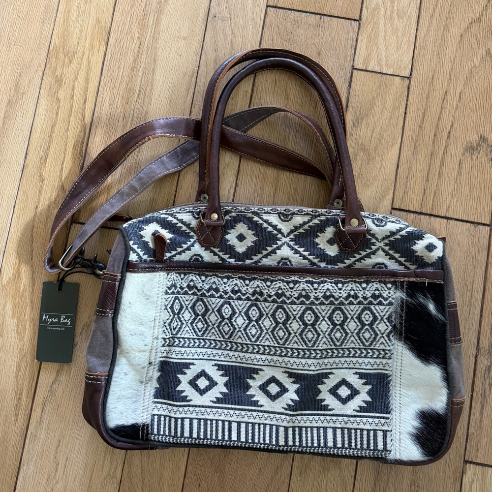 Myra Tasteful Laptop Bag. Canvas and Hyde Aztec Print Crossbody Satchel. NWT.
